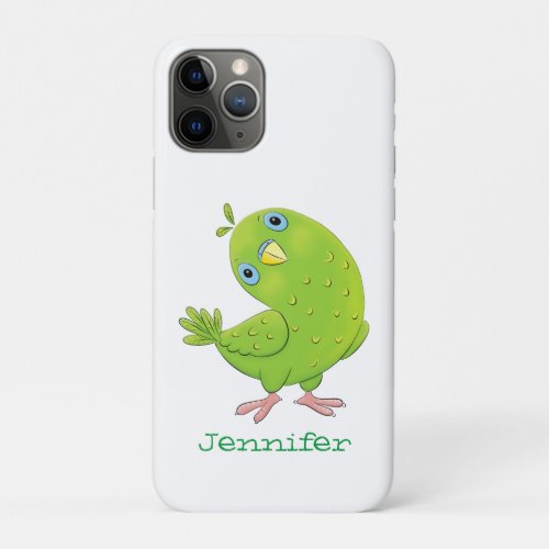 Cute green curious parakeet cartoon illustration iPhone 11 pro case