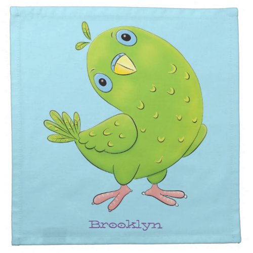 Cute green curious parakeet cartoon illustration cloth napkin
