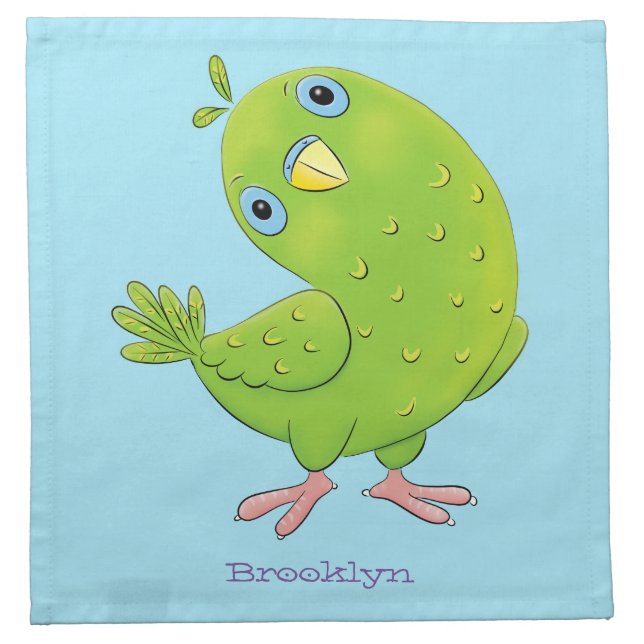 Cute green curious parakeet cartoon illustration cloth napkin (Front)