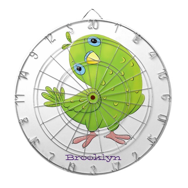 Cute green curious parakeet cartoon illustration dart board (Front)