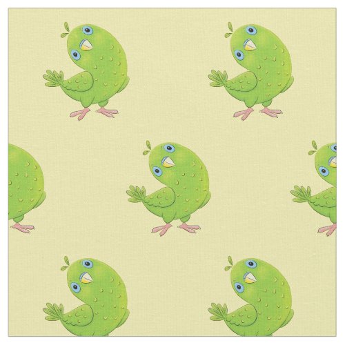 Cute green curious parakeet cartoon illustration fabric