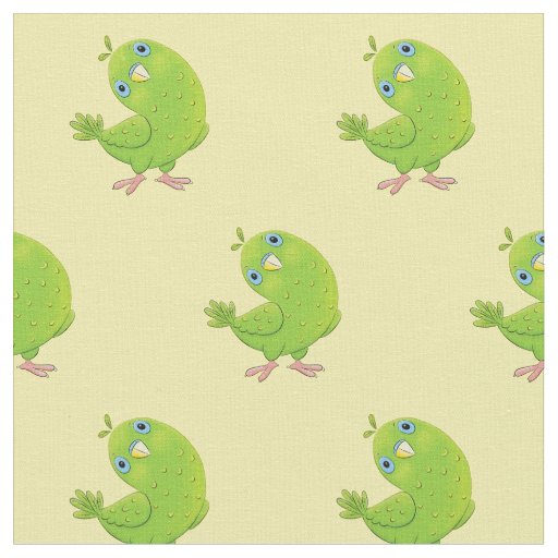 Cute green curious parakeet cartoon illustration fabric