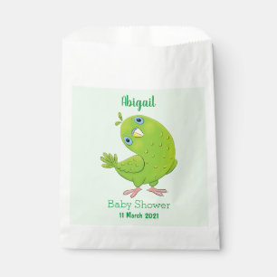 Cute green curious parakeet cartoon illustration favor bag