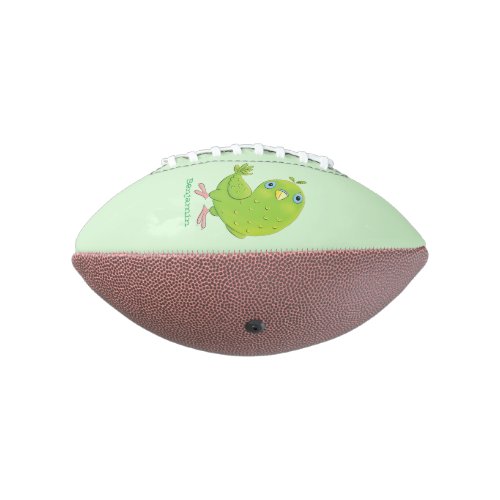 Cute green curious parakeet cartoon illustration football