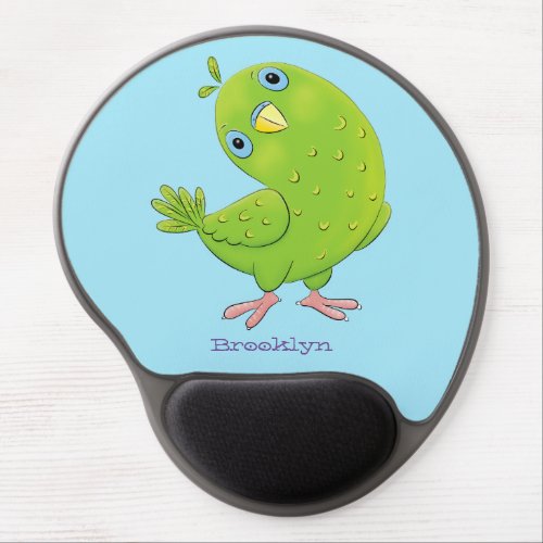 Cute green curious parakeet cartoon illustration gel mouse pad