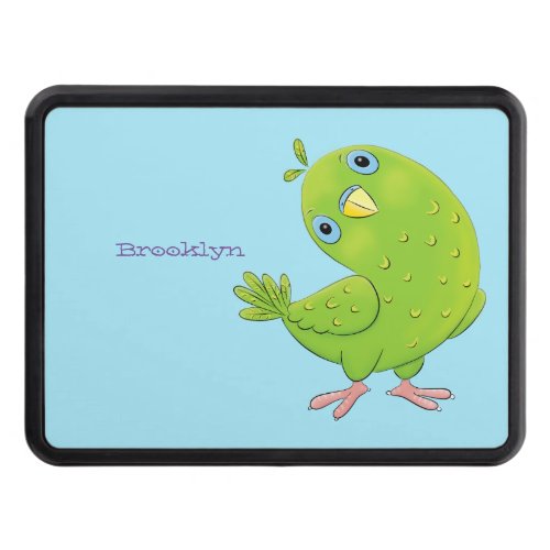 Cute green curious parakeet cartoon illustration hitch cover