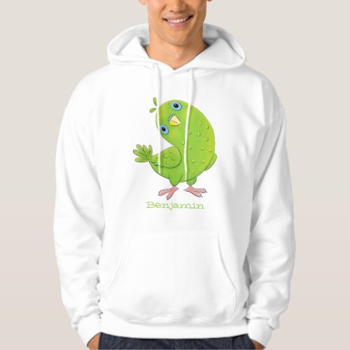 Cute green curious parakeet cartoon illustration hoodie