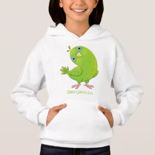 Cute green curious parakeet cartoon illustration hoodie