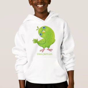 Cute green curious parakeet cartoon illustration hoodie