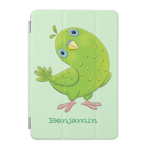 Cute green curious parakeet cartoon illustration iPad mini cover
