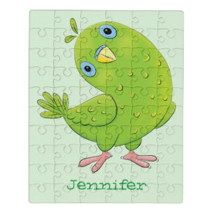 Cute green curious parakeet cartoon illustration jigsaw puzzle