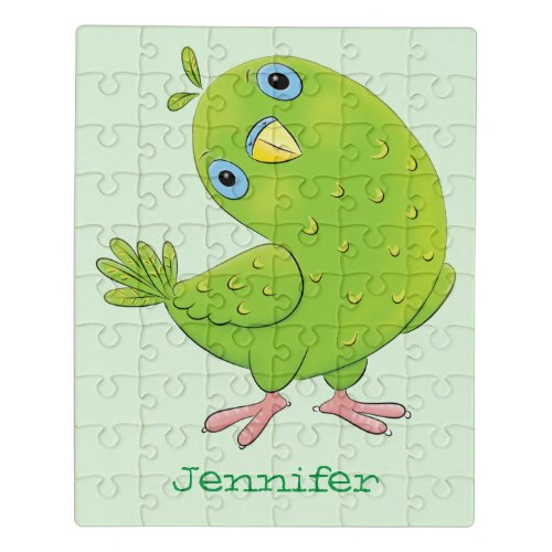 Cute green curious parakeet cartoon illustration jigsaw puzzle