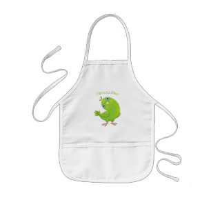 Cute green curious parakeet cartoon illustration kids' apron