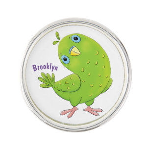Cute green curious parakeet cartoon illustration lapel pin