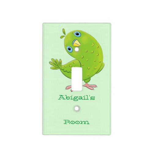 Cute green curious parakeet cartoon illustration light switch cover