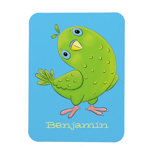 Cute green curious parakeet cartoon illustration magnet