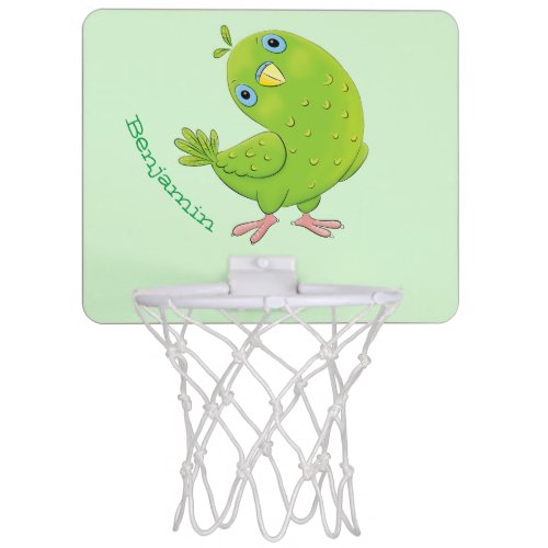 Cute green curious parakeet cartoon illustration mini basketball hoop