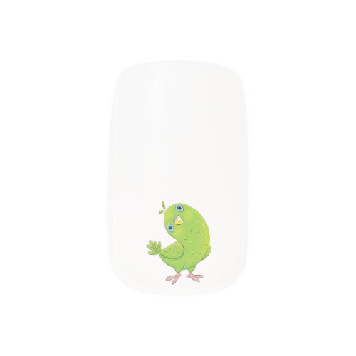 Cute green curious parakeet cartoon illustration minx nail art