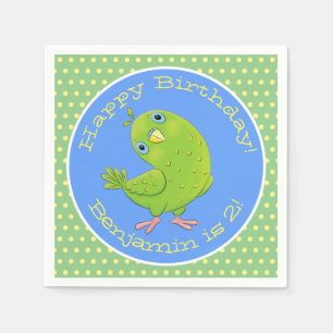 Cute green curious parakeet cartoon illustration n napkins