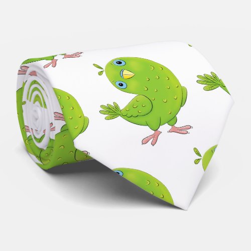 Cute green curious parakeet cartoon illustration neck tie