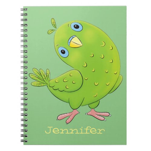 Cute green curious parakeet cartoon illustration notebook