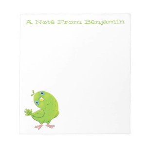 Cute green curious parakeet cartoon illustration notepad