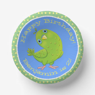 Cute green curious parakeet cartoon illustration paper bowls