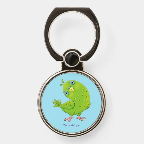 Cute green curious parakeet cartoon illustration phone ring stand