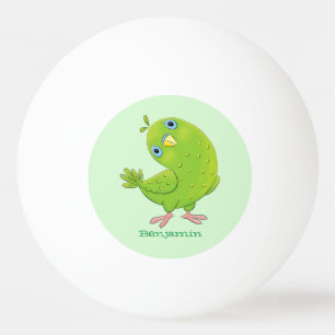 Cute green curious parakeet cartoon illustration ping pong ball