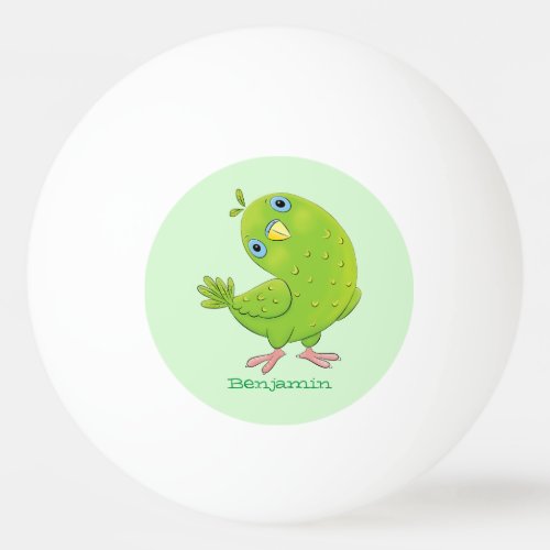 Cute green curious parakeet cartoon illustration  ping pong ball
