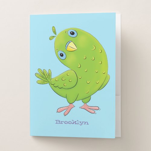 Cute green curious parakeet cartoon illustration pocket folder