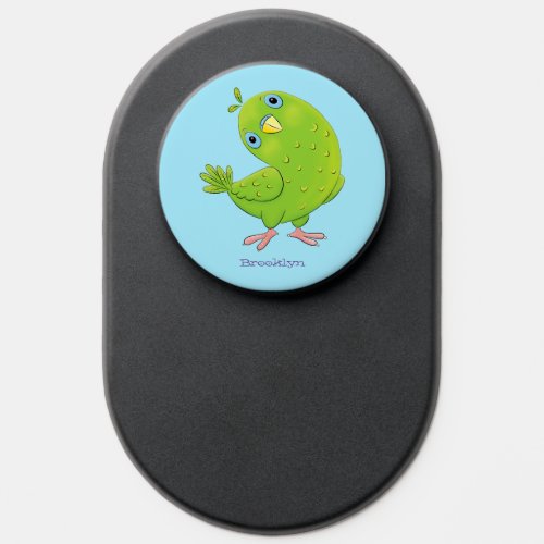 Cute green curious parakeet cartoon illustration PopSocket