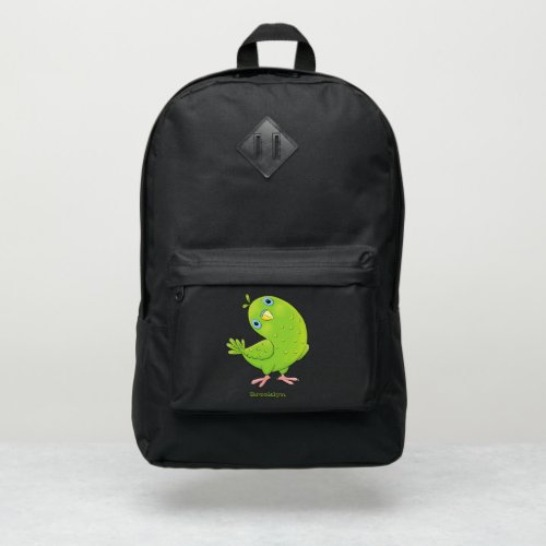 Cute green curious parakeet cartoon illustration port authority backpack