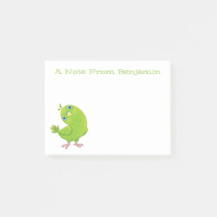 Cute green curious parakeet cartoon illustration post-it notes