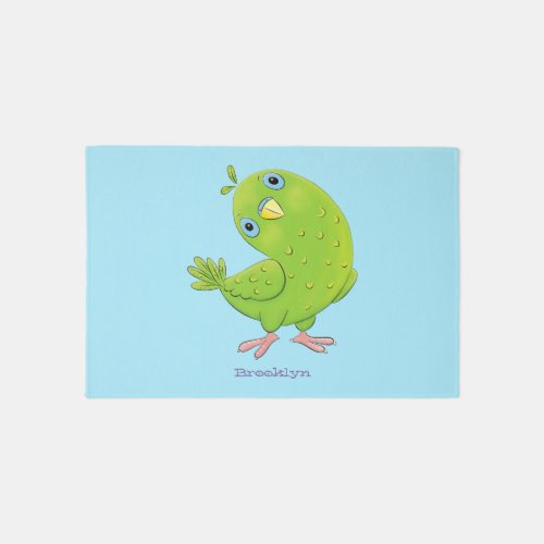 Cute green curious parakeet cartoon illustration rug