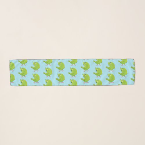 Cute green curious parakeet cartoon illustration scarf