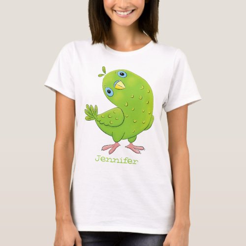 Cute green curious parakeet cartoon illustration T_Shirt