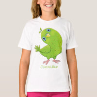 Cute green curious parakeet cartoon illustration