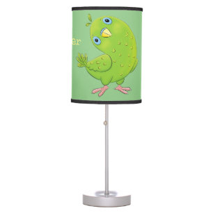 Cute green curious parakeet cartoon illustration table lamp