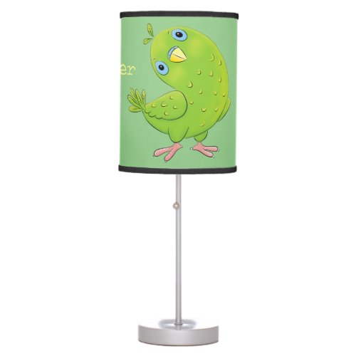 Cute green curious parakeet cartoon illustration table lamp