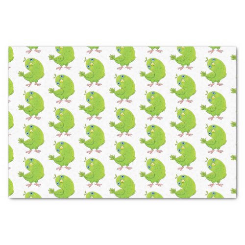 Cute green curious parakeet cartoon illustration tissue paper