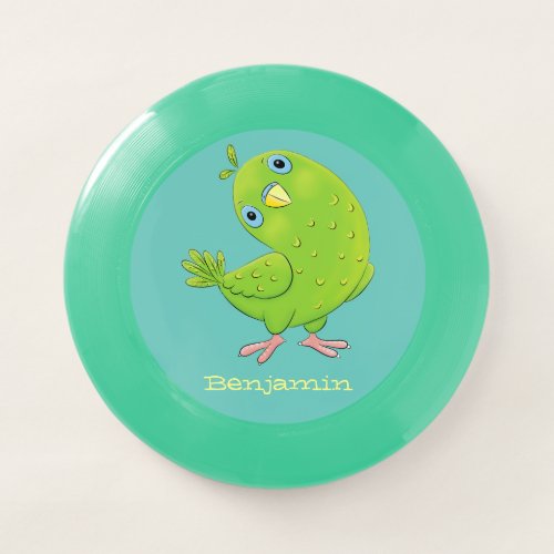 Cute green curious parakeet cartoon illustration Wham_O frisbee