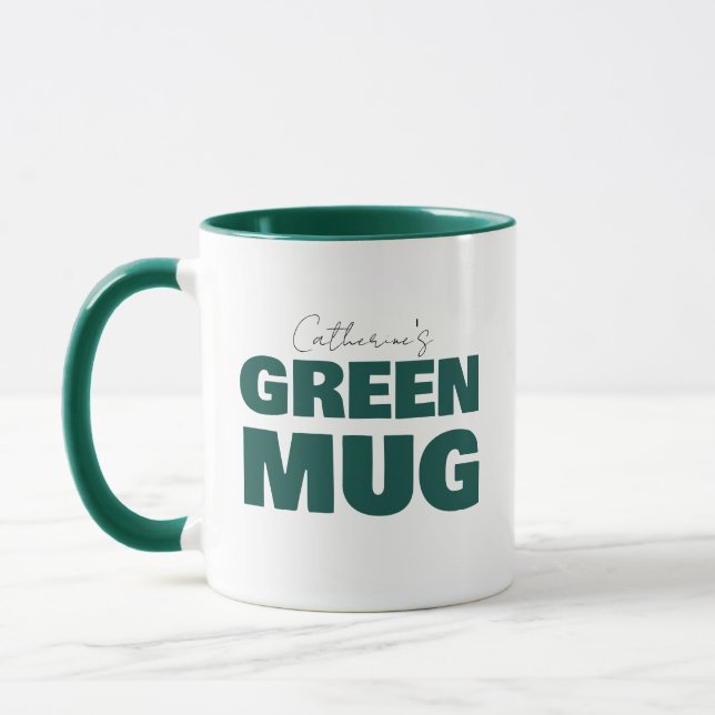 Cute Green Custom Name Script Personalized Mug (Left)