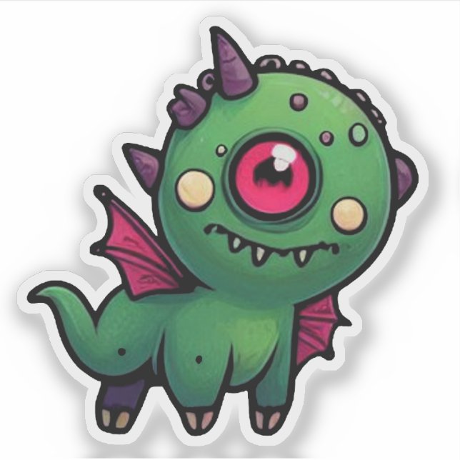 Cute Green Cyclops Monster - Kawaii Dragon Beast Sticker (Front)