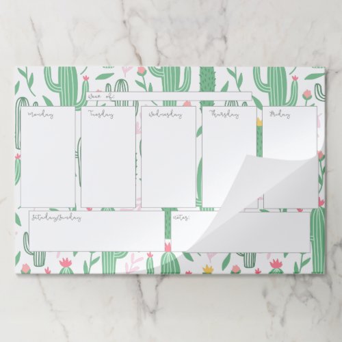 Cute Green Desert Cactus Pattern Weekly Paper Pad