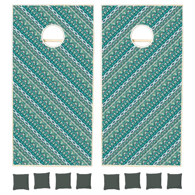 Cute green design aztec patterns design cornhole set (Set)