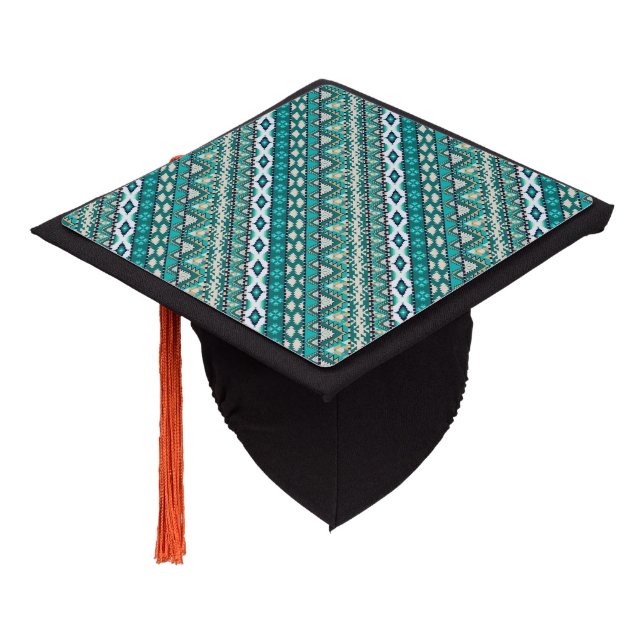 Cute green design aztec patterns design graduation cap topper (Angled)
