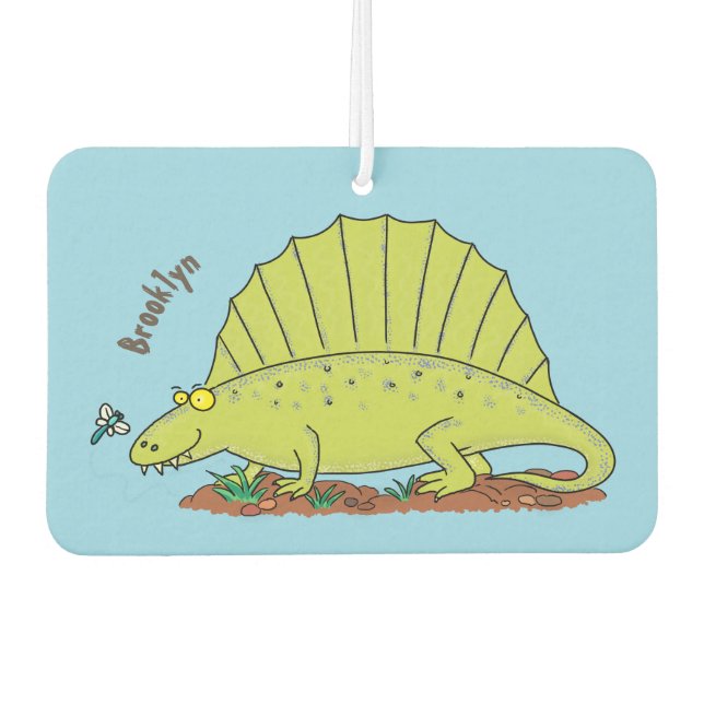 Cute green dimetrodon cartoon illustration air freshener (Front)
