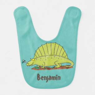 Cute green dimetrodon cartoon illustration baby bib