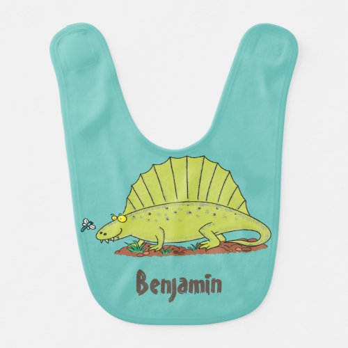 Cute green dimetrodon cartoon illustration baby bib